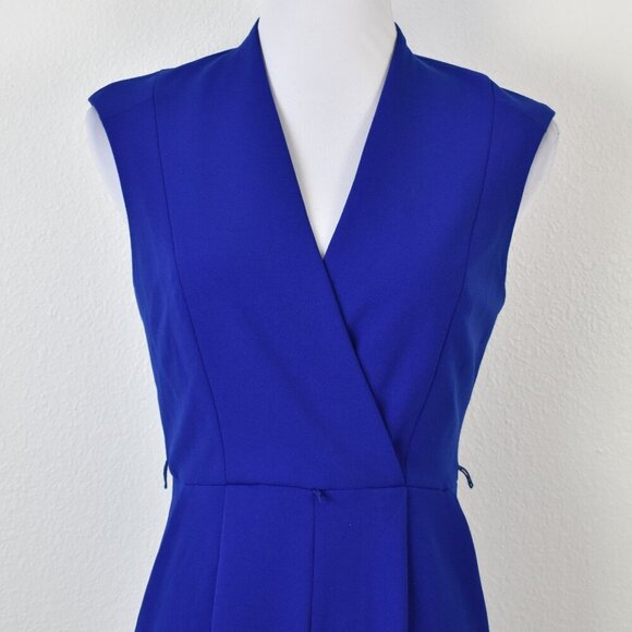 Calvin Klein V-Neck Faux Wrap Wide Leg Jumpsuit Royal Blue - 4 - Picture 2 of 9